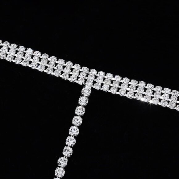 Sexy Rhinestone Body Chain Silver Chest Jewelry Adjustable for Women - Picture 7 of 7